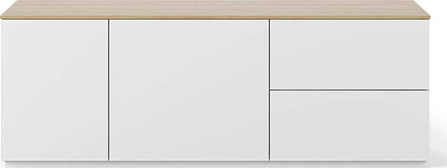 Bílá komoda s deskou v dekoru dubu se 2 šuplíky a 2 dvířky TemaHome Join TemaHome