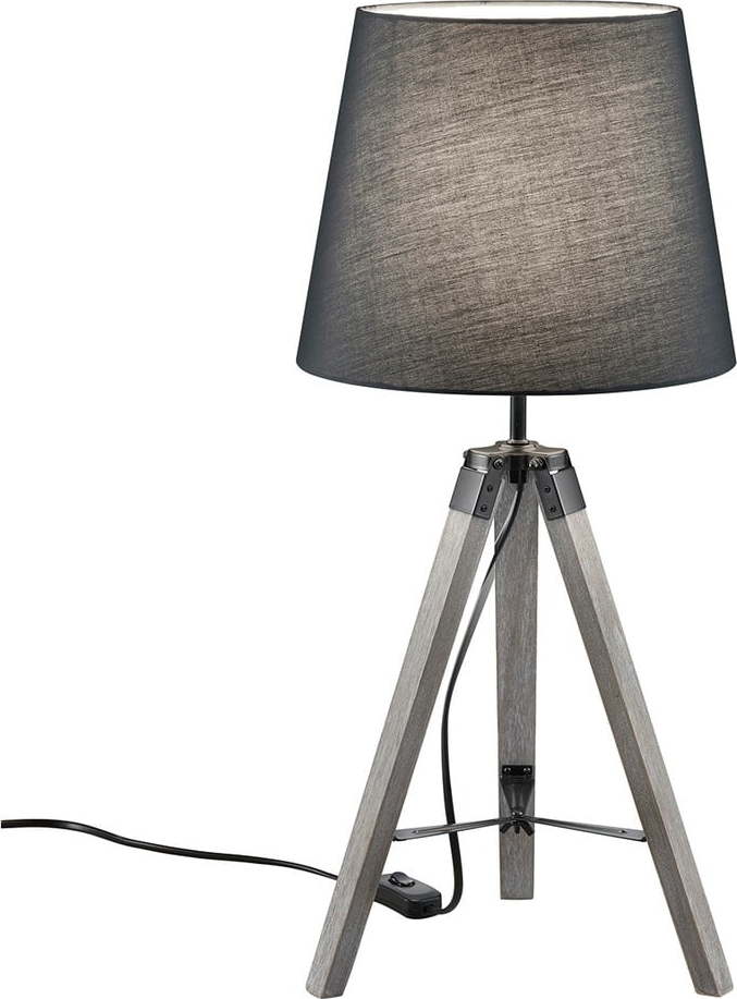 Šedá stolní lampa z přírodního dřeva a tkaniny Trio Tripod