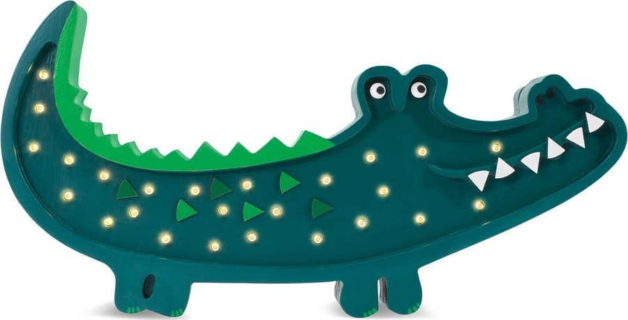 Zelená stolní lampa z borovicového dřeva Little Lights Crocodile