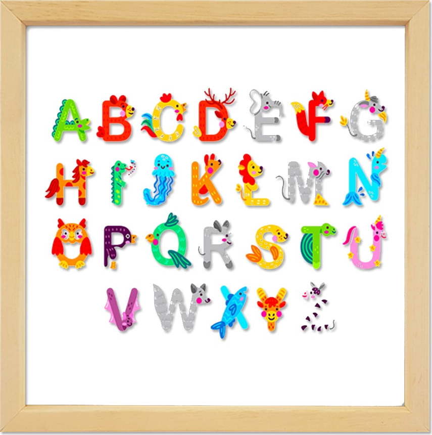 Skleněný obraz ve dřevěném rámu Vavien Artwork Alphabet