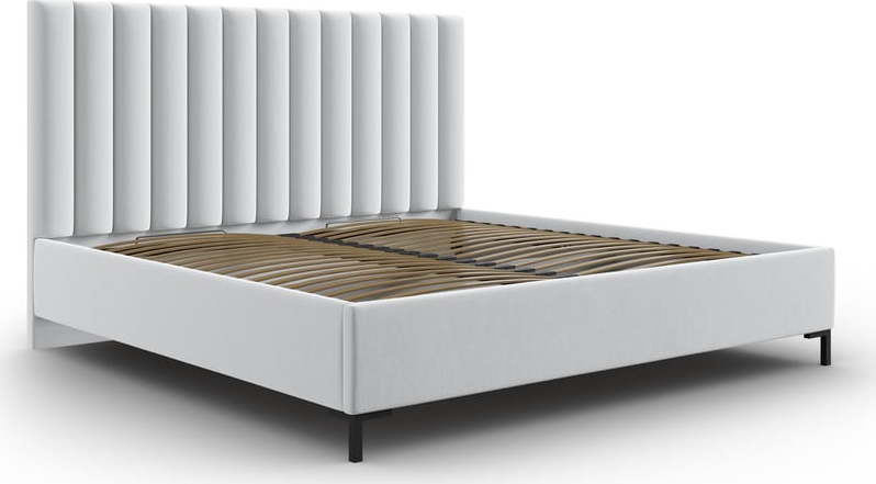 Světle šedá čalouněná dvoulůžková postel s úložným prostorem s roštem 180x200 cm Casey – Mazzini Beds Mazzini Beds