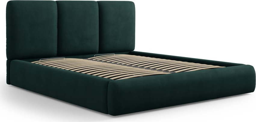 Tmavě zelená čalouněná dvoulůžková postel s úložným prostorem s roštem 160x200 cm Brody – Mazzini Beds Mazzini Beds