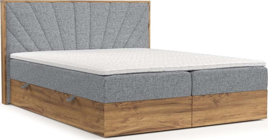 Boxspring postel s úložným prostorem v šedo-přírodní barvě 160x200 cm Asahi – Maison de Rêve Maison de Reve