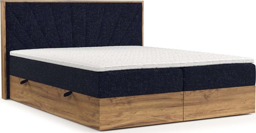 Boxspring postel s úložným prostorem v tmavě modro-přírodní barvě 200x200 cm Asahi – Maison de Rêve Maison de Reve