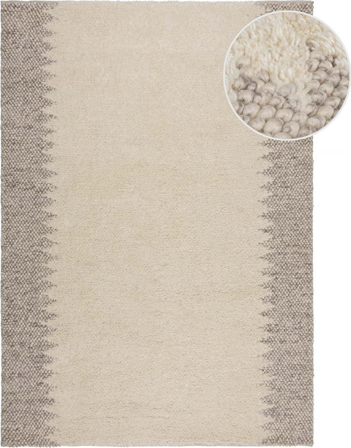 Krémový ručně tkaný koberec s příměsí vlny 80x150 cm Minerals Border – Flair Rugs Flair Rugs