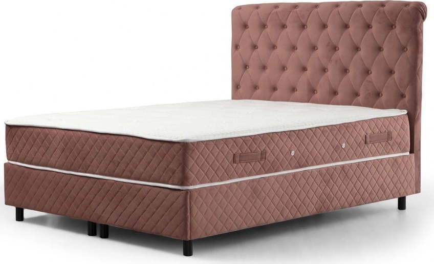 Růžová boxspring postel s úložným prostorem 160x200 cm Sonata – Kalune Design Kalune Design