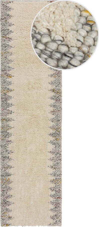 Šedo-krémový ručně tkaný běhoun s příměsí vlny 60x230 cm Minerals Border – Flair Rugs Flair Rugs