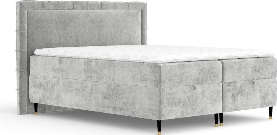 Světle šedá boxspring postel s úložným prostorem 200x200 cm Voyage – Maison de Rêve Maison de Reve